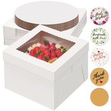 10 Sets Cake Boxes with Cake Boards, 10x10x8 Inch White Tall Cardboard Contai...