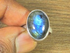Anello ovale in labradorite US-7,5 anello con pietre preziose grosse in argen...