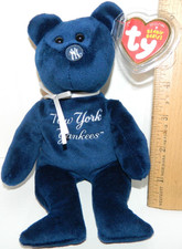 TY Beanie Baby New York Yankees team teddy bear 8" Baseball MLB W TAG protector