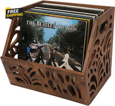 Vinyl Record Storage 60 Lps Holder Wooden Crate Display Chestnut Finish