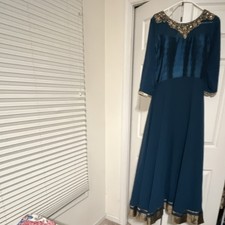 Blue Anarkali Salwar Kameez for Women with Gold Embellishments  Dupatta