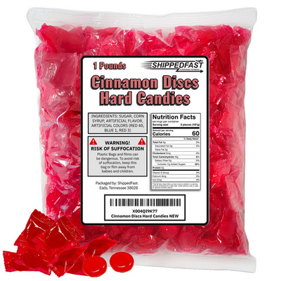 Cinnamon Discs Hard Candies 1 pound Bag Red Cinnamon Candy 1 lb approx 90 pieces