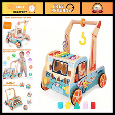 Wooden Baby Walker with Activity Center - Montessori Push Toy for Toddlers 10-36