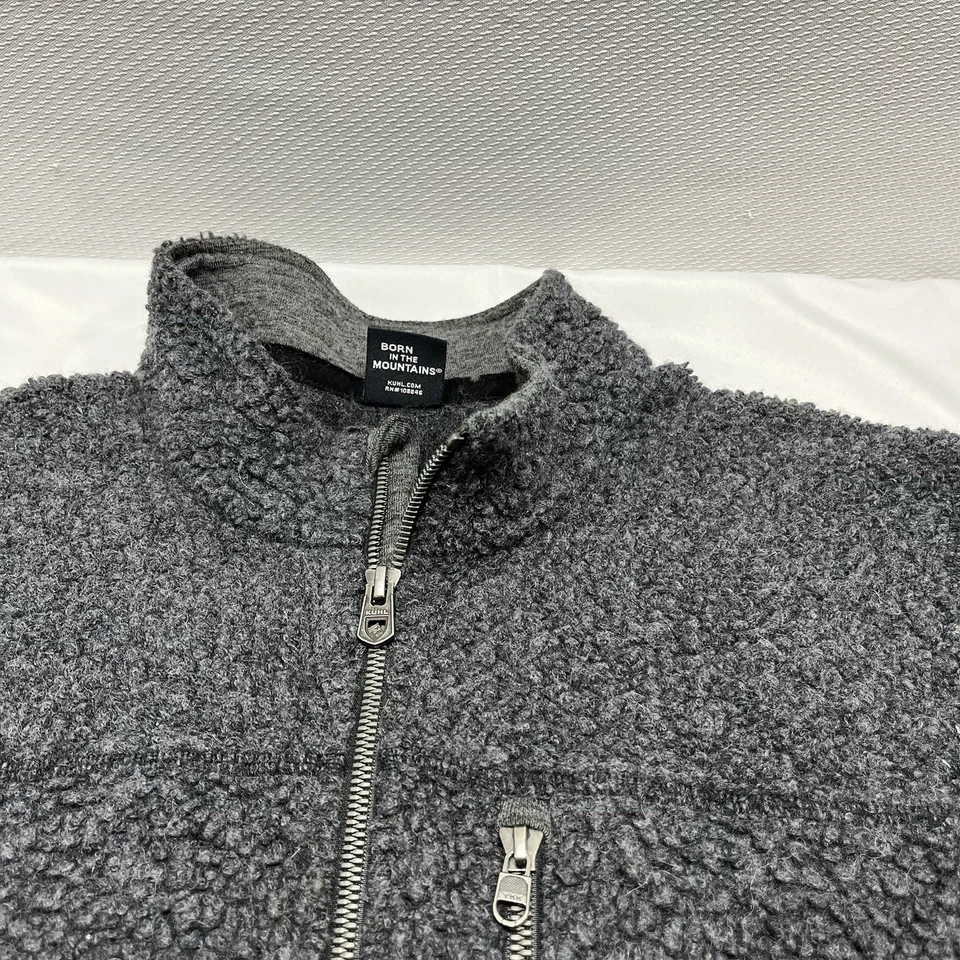 Kuhl Projekt Mens Large Gray Deep Pile Full Zip Fleece Coat Jacket Wool Blend - Image 2 of 4