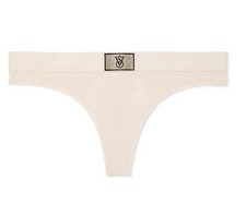 VS Logo Cotton Thong Panty Shine Patch S Marzipan Beige Victoria  s Secret