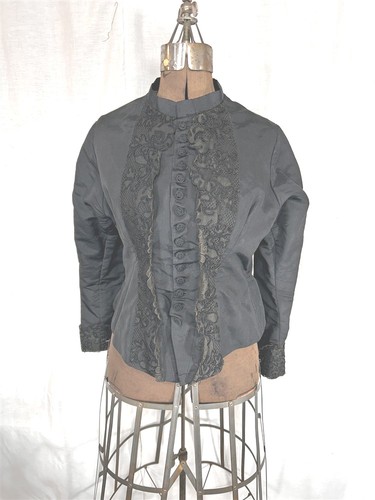 antique bodice top blouse black gabardine bust 34 boned original 1880s 