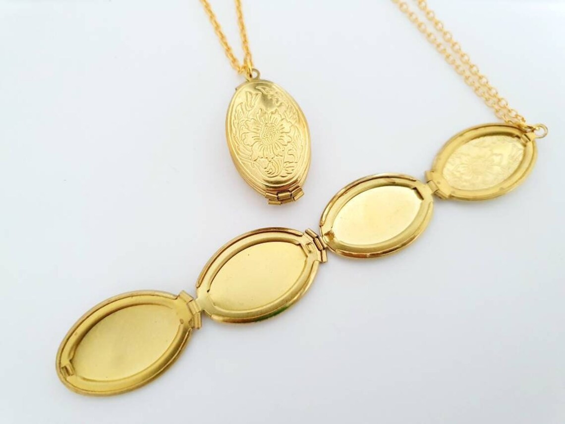 Gold Multi Photo Locket Necklace Expandable Family Memory Keepsake Pendant Gift