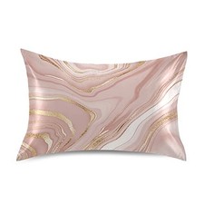 Rose Gold Satin Pillowcase for Hair and Skin, Rose Gold Marble Silk Pillow