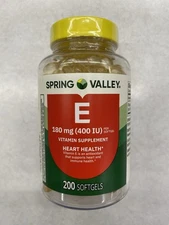 Spring Valley Vitamin E, 400 IU - 200 Softgels. Expires 07/2027+