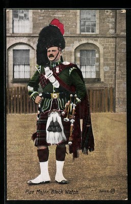 Pipe Major Black Watch, schottischer Soldat mit Dudelsack, Ansichtskarte 