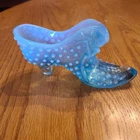 Fenton Blue Opalescent Hobnail Glass Shoe