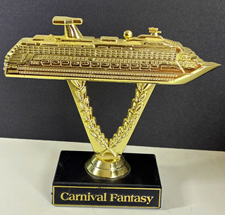 Carnival Fantasy Gold Tone Cruise Ship Model Trophy Collectible Figurine on Base