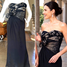 Valentino Vintage Black Strapless Evening Dress with Silver Bugle Bead Trim