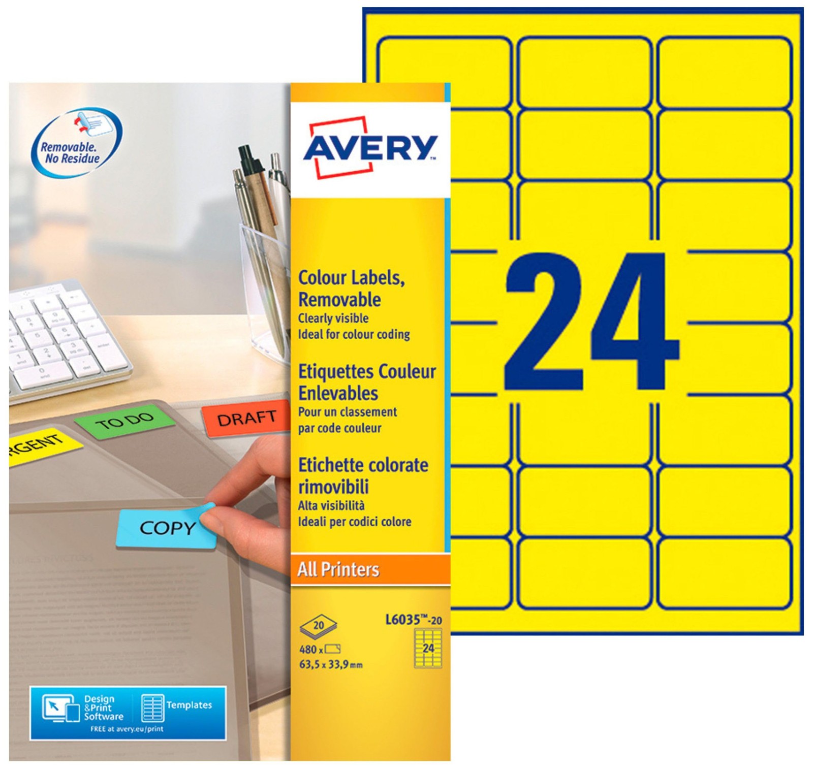 480 Étiquettes Jaunes Autocollantes et Amovibles de 38x21mm pour Marquage