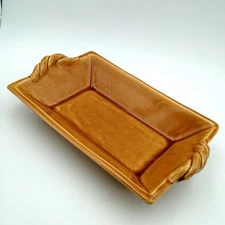 Rowe Pottery Works Bread Serving Dish Yellow Gold Crackle Glaze 7.5x12 Inch RPW