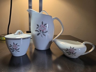 Vtg. MCM Noritake Rosales coffee pot, sugar and creamer set.