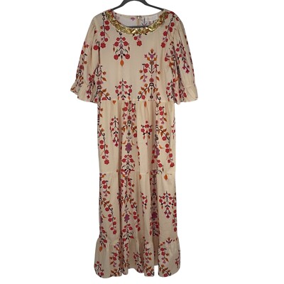 Sheridan French Maxi Dress NEW Size XL Michola Santa Fe Beaded Coral Beige $350