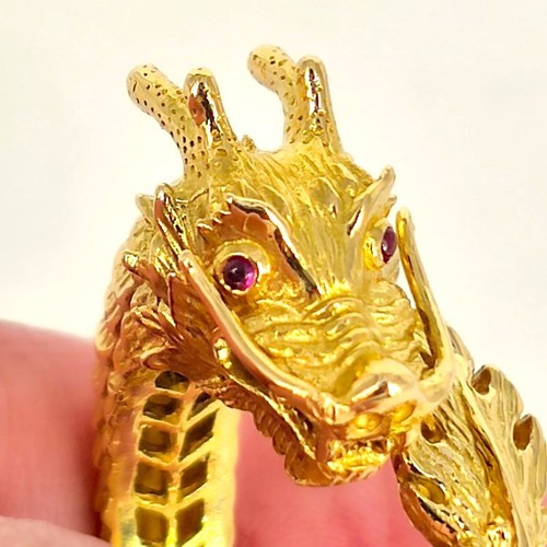 Imposanter Vintage Drachenring aus 750er Gelbgold mit Rubinaugen - Bild 3 von 9
