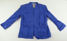 NEW NWT Chicos Jacket Linen Blue Size 2 M Puckered Linen Amparo Blue Open Front