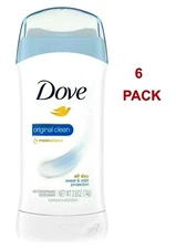 6 PACK Dove Original Clean Solid Antiperspirant Deodorant Moisturizers 2.6 oz