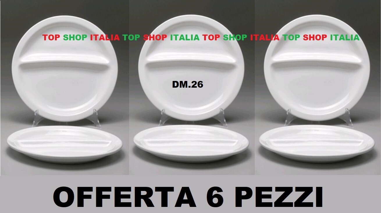 6 PEZZI PIATTO UNICO BIS DM 26 PER PRIMO e SECONDO 2 POSTI SCOMPARTI PORC 8 2023