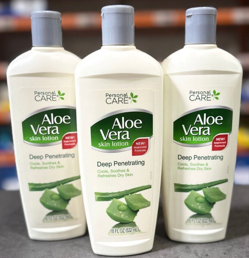 Personal Care Skin Body Lotion With Aloe Vera  Penetrating Cools, 18FL OZ 3 PK