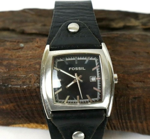 FOSSIL Genuine Leather watch BLACK 