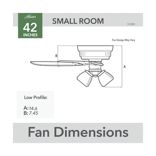 Hunter Fan Company, 51092, 42 inch Builder Brushed Nickel Low Profile Ceiling... - Picture 4 of 12