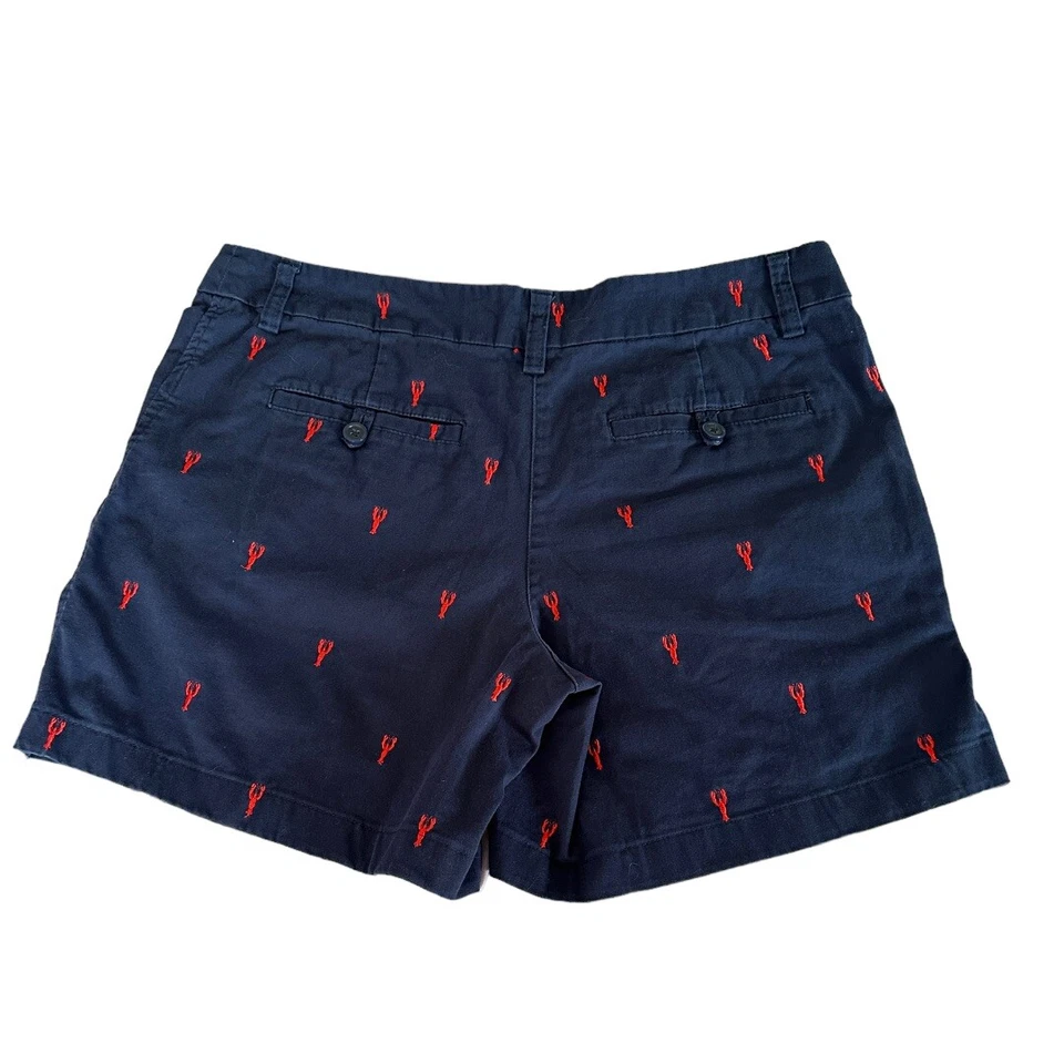 British Khaki Navy Shorts red lobster print coastal preppy size 8 - Image 2 of 4