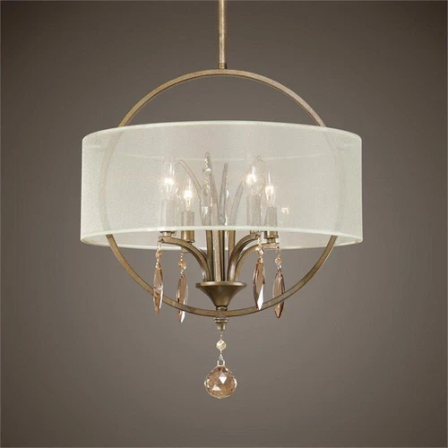 Uttermost Alenya 4 Light Fabric Drum Pendant in Burnished Gold - Picture 3 of 3