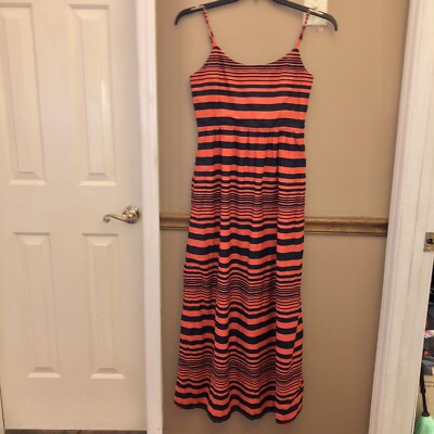 Gap Sleeveless Pocket Striped Maxi Dress Navy Blue Red