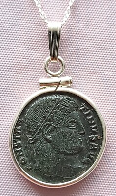 First Christian Roman Emperor Constantine the Great Coin Solid Silver Necklace 