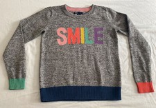Gap kids knit pullover sweater cotton blend colorful "smile" heather grey size 8