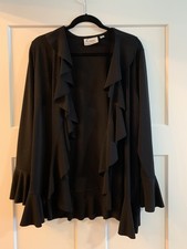Nwot-linea Louis Dell’olio Black Moss Crepe Ruffle Cardigan Jacket-lrg -a391008