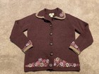 Womens Woolrich Burgundy 100% Wool Button Down Cardigan Sweater Small Floral