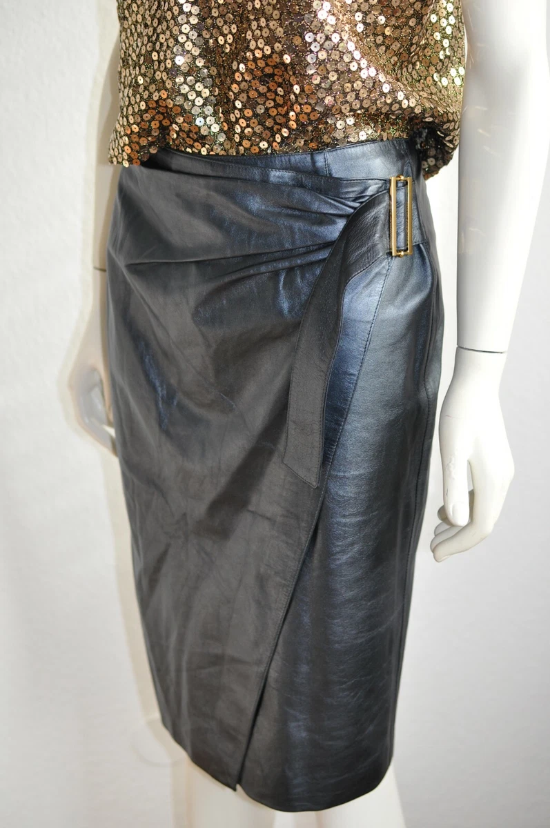 Yves Saint Laurent Rive Gauche Rock Lederrock  Wickelrock  Anthrazit Gr 36 38