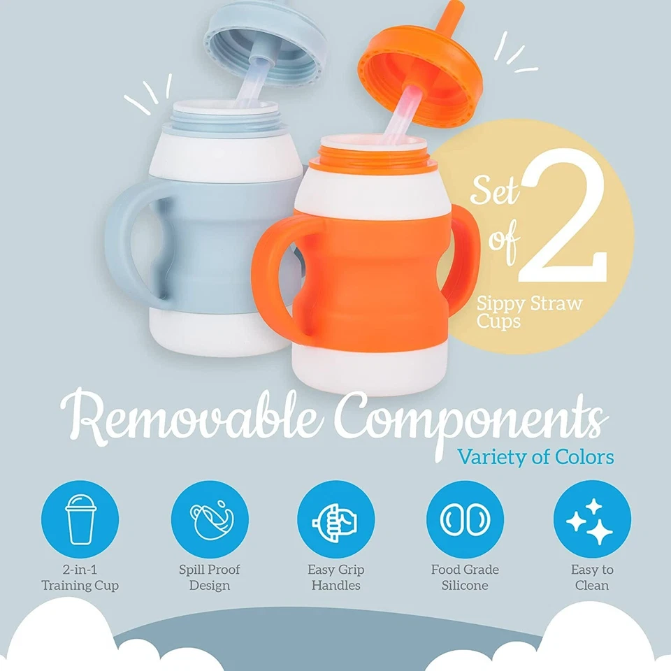 Juego de dos tazas de silicona para entrenamiento de bebé para niños pequeños con mango de Hileina Foto 3 de 4