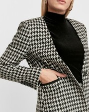 Houndstooth Collarless One Button Blazer Black and White, size 6 RRP 138 