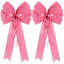 2 Pcs Large Pink Easter Wreath Bow Decor,Spring Summer Tree Topper Bow Decoratio