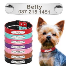 Personalized Leather Small Dog Collars Custom Pet ID Name Tag Engraved Necklace