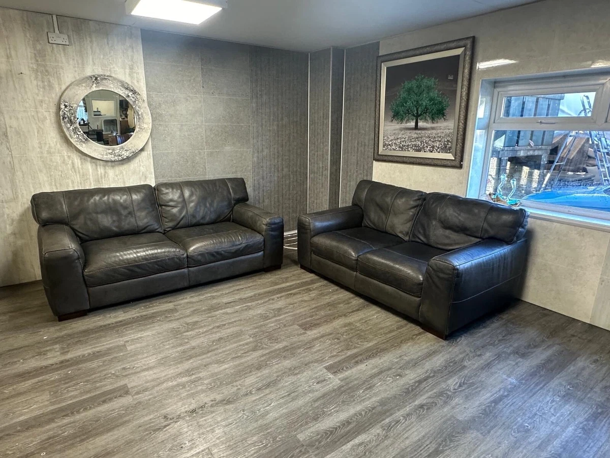 Sofology Hoxley Grey Leather 3 Seater sofa 2 Seater Sofa RRP