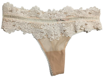 Victoria's Secret Coconut White Crochet Lace Wide Side Thong Panties Size M NWT
