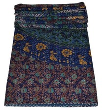 Indian Embroidery Kantha Quilt Bedspread Mandala Throw Cotton Blue