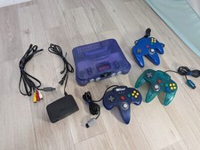 NINTENDO 64 Clear purple Console N64 3 controller set All tested work