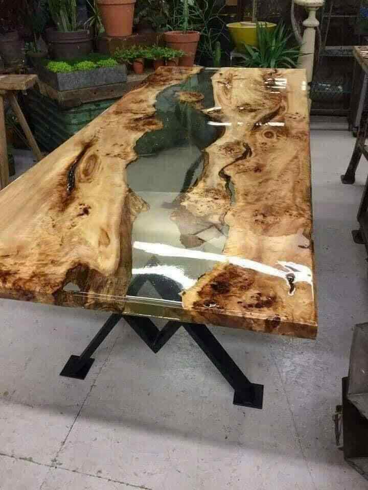 Wood & Clear Epoxy Resin Coffee, Dining, Center,Flower & End Table Top Home Deco-image