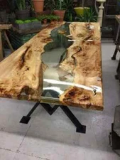 Wood & Clear Epoxy Resin Coffee, Dining, Center,Flower & End Table Top Home Deco