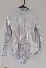Women's Adult Silver Neon Bodysuit Back Zipper Long Sleeve size S/M NWOT