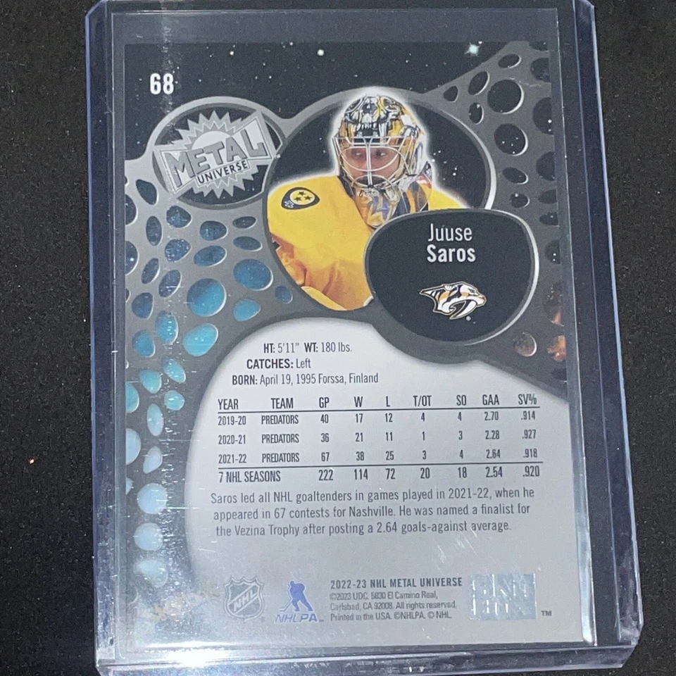 Juuse Saros 2022-23 Skybox Metal Universe #68 Nashville Predators Blue Spectrum - Image 2 of 2