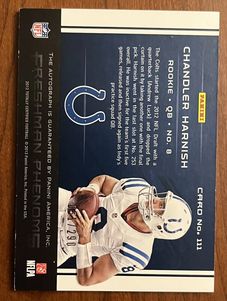 2012 Panini Totally Certified Chandler Harnish Autograph Rookie Card 51/290 - Image 2 of 2