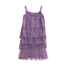 NWT Girls Purple Sequin Fringe Tassel Dance Dress Twirly Latin Outfit 5-6